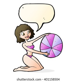 cartoon bikini girl with beach ball with speech bubble