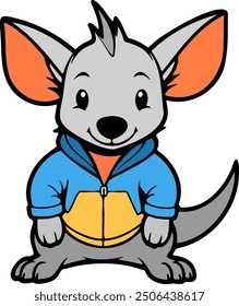 Cartoon bilby in a blue and yellow hoodie