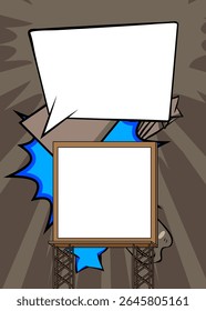 Cartel de la historieta con la burbuja en blanco del discurso, fondo en blanco del cómic. Diseño de arte pop de cómics de Vector retro.