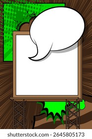 Cartoon Billboard with blank speech bubble, comic book Blank background. Retro vector comics pop art design.