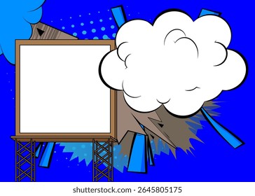 Cartoon Billboard with blank speech bubble, comic book Blank background. Retro vector comics pop art design.