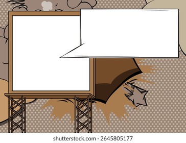 Cartoon Billboard with blank speech bubble, comic book Blank background. Retro vector comics pop art design.