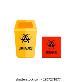 Cartoon of a biohazard bin and bag.