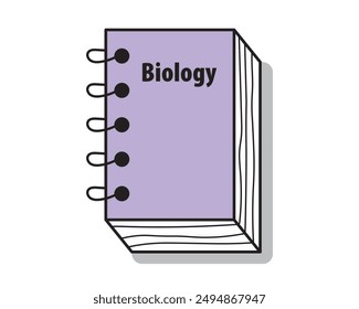 Cartoon biology book vector. Back to school. Biology, book, education, school, study, chemistry, learning. Can use for infographic, banner, poster, web design. Vector isolated on white background. 