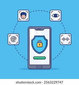 Cartoon biometrics authentication concept illustration