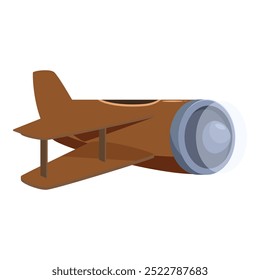 Cartoon biplane flying in the sky, side view of vintage plane with propeller