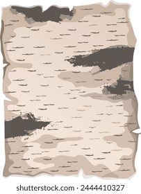 Cartoon birch bark of magic spells and witchcraft, old paper, scroll and parchment for computer game. 3d royal manuscript. Isolated vector illustration.