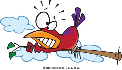 cartoon bird afraid of heights