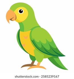  cartoon bird Amazon parrot green yellow color .Colorful exotic  parrot. Isolated on white background. Side view. Vector illustration.  