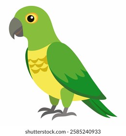  cartoon bird Amazon parrot green yellow color .Colorful exotic  parrot. Isolated on white background. Side view. Vector illustration. 