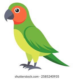  cartoon bird Amazon parrot green yellow color .Colorful exotic  parrot. Isolated on white background. Side view. Vector illustration. 