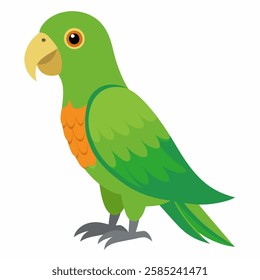  cartoon bird Amazon parrot green color .Colorful exotic  parrot. Isolated on white background. Side view. Vector illustration.  