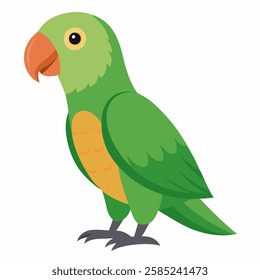  cartoon bird Amazon parrot green color .Colorful exotic  parrot. Isolated on white background. Side view. Vector illustration.  