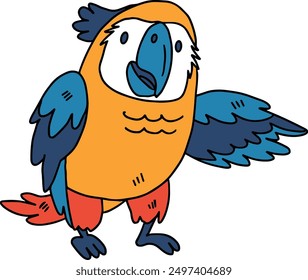 A cartoon bird with its beak pointing up. The bird is wearing a hat and is standing on a white background