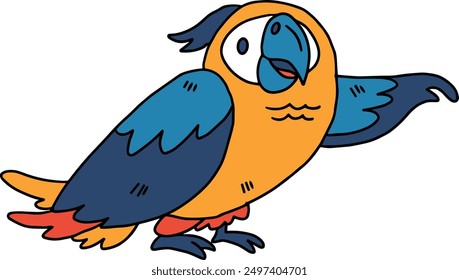 A cartoon bird with its beak pointing up. The bird is wearing a hat and is standing on a white background