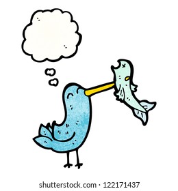 cartoon bird catching fish