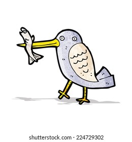 Cartoon-Vogel, der Fisch fängt
