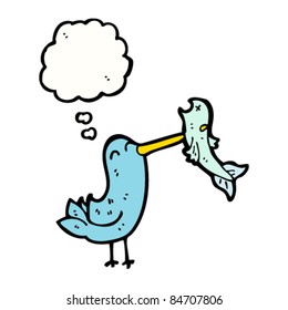 cartoon bird catching fish