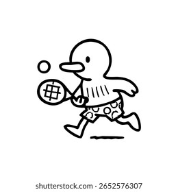 Cartoon bird character playing tennis