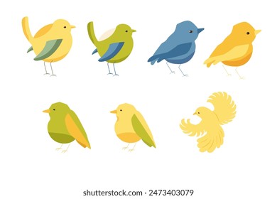 Cartoon bird character set. Icon set of bird. Isolated on white background. Illustration of color bird animal. Vector illustration
