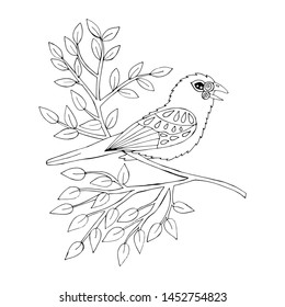 Cartoon bird for coloring book or pages. Sweet black line bird. Bird coloring.