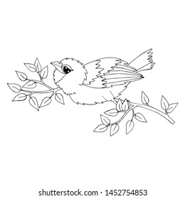 Cartoon bird for coloring book or pages. Sweet black line bird. Bird coloring.