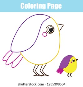 Cartoon bird. Coloring page for children and kids. Printable toddlers fun page. Elementary level