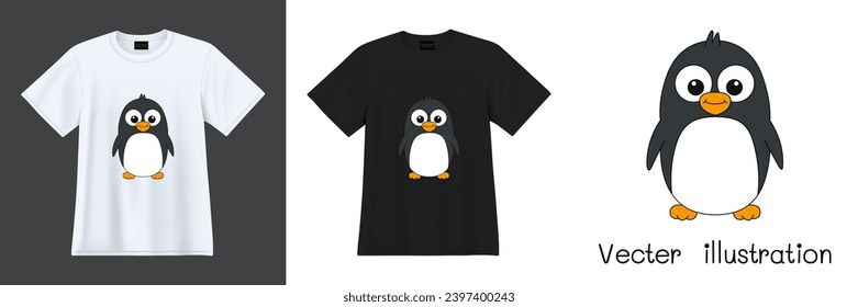 Cartoon bird cute penguins printable for t-shirts. Ready to apply to your fashion graphics design. Vector illustration.