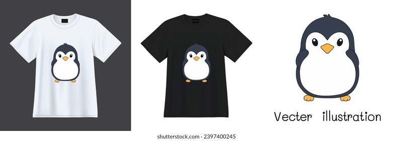 Cartoon bird cute penguins printable for t-shirts. Ready to apply to your fashion graphics design. Vector illustration.