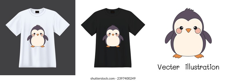 Cartoon bird cute penguins printable for t-shirts. Ready to apply to your fashion graphics design. Vector illustration.