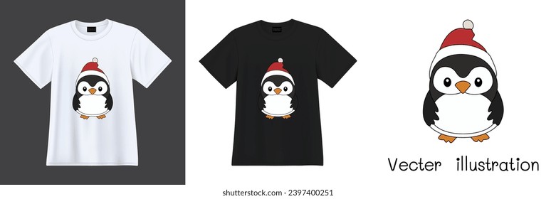 Cartoon bird cute penguins printable for t-shirts. Ready to apply to your fashion graphics design. Vector illustration.