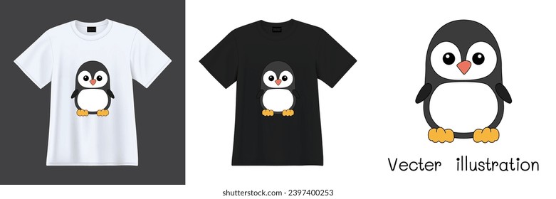 Cartoon bird cute penguins printable for t-shirts. Ready to apply to your fashion graphics design. Vector illustration.