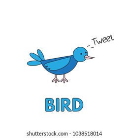 Cartoon bird flashcard. Vector illustration for children education