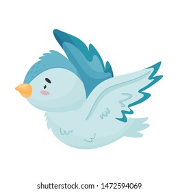 Cartoon bird is flying. Vector illustration on white background.