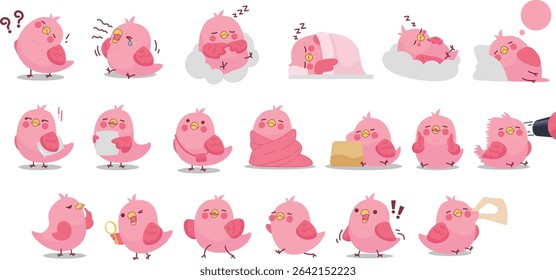 cartoon bird. funny bird character. color pink.Vector animal set.