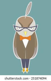 Cartoon bird in glasses. Vector.