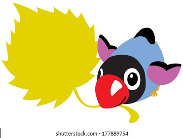 cartoon bird holding leaf 