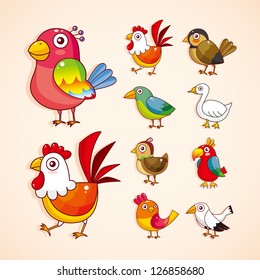 cartoon bird icon set