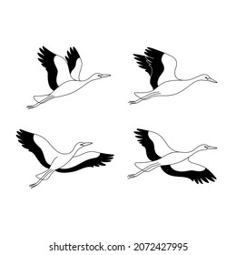 Cartoon bird icon set. Different poses of stork. Vector illustration for prints, clothing, packaging, stickers.