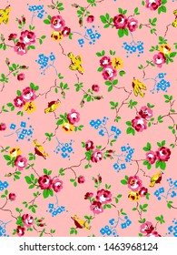 cartoon bird image pattern, fine shading flower as background