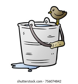 cartoon bird looking into bucket of water