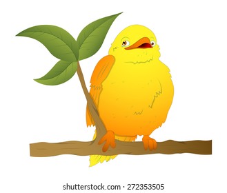 Cartoon Bird on Branch Vector