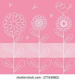 Cartoon bird on flowers in vector for card design