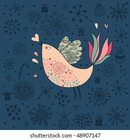 Cartoon bird on holiday background