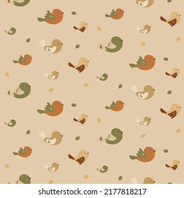 Cartoon bird painting seamless pattern for decoration and design. Cute sparrow drawings