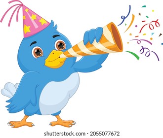 cartoon bird with a paper trumpet