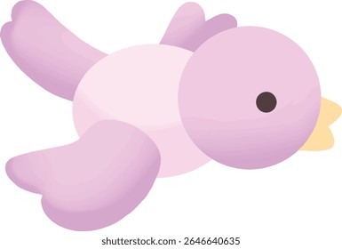Um pássaro desenho animado com um corpo rosa e roxo e um bico amarelo.