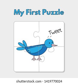 Cartoon bird puzzle design. Vector illustration for children education