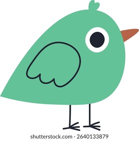 A cartoon bird with a round body and bold outlines. The bird has a large eye and a small beak, standing on thin legs. Cartoon vector illustration.
