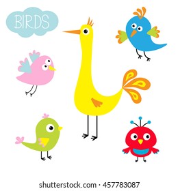 Cartoon bird set. Cute character. Funny collection for kids. Flat design. Baby illustration. Vector illustration